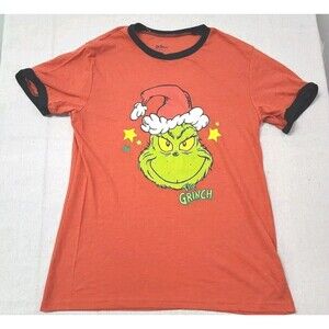 The Grinch Ringer Style Tee Mens Sleep Shirt Holiday Christmas Jammies Top Small